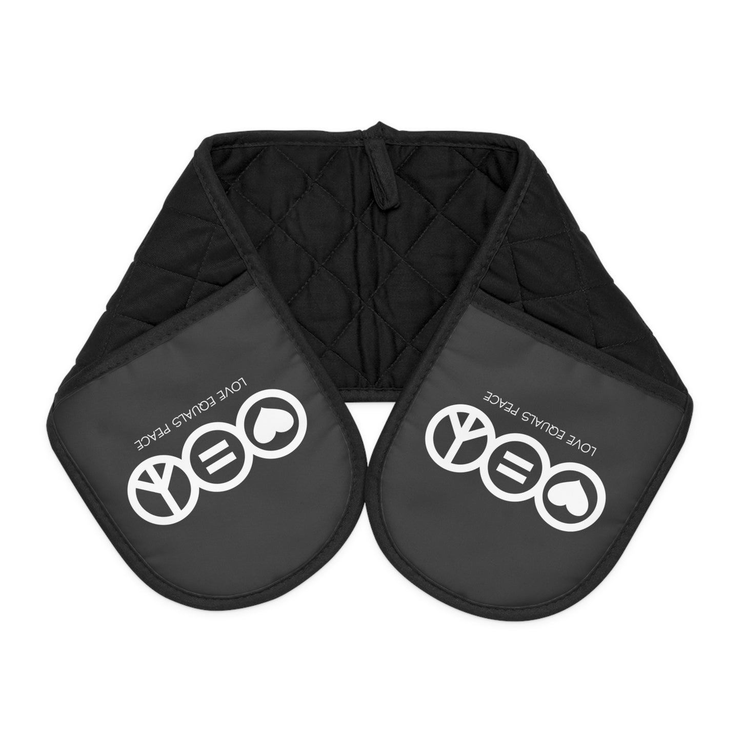 Oven Mitts - Love Equals Peace Black with White Logo Design