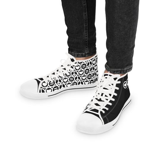 Men's Black Love Equals Peace High Top Sneaker with Small Logo