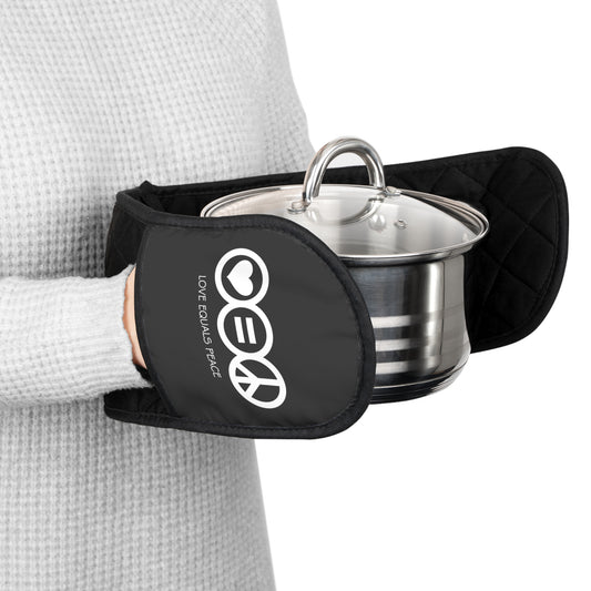 Oven Mitts - Love Equals Peace Black with White Logo Design