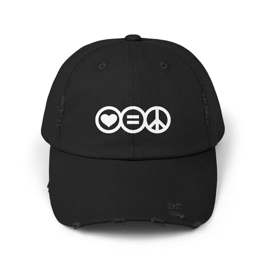 Distressed Baseball Cap - Love Equals Peace Black and White Logo