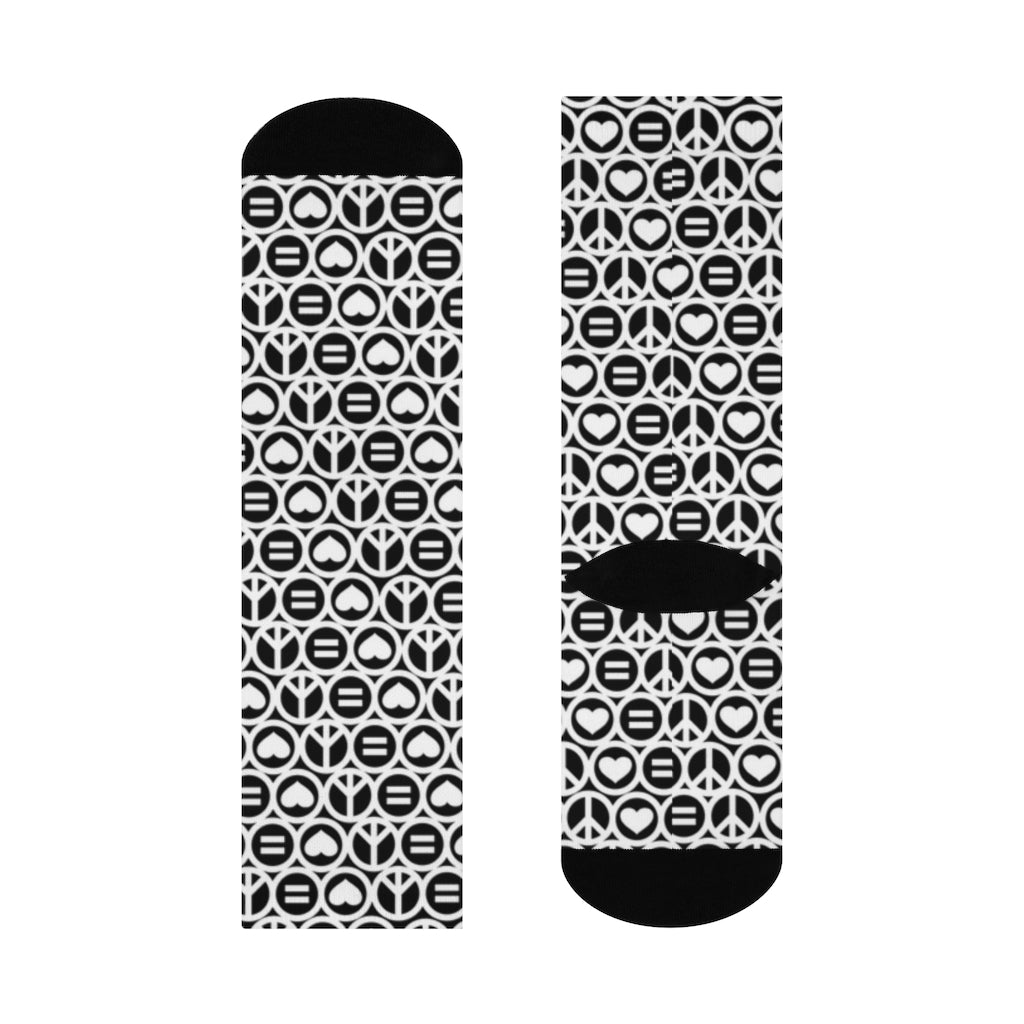 Love Equals Peace Logo Print DTG Crew Socks